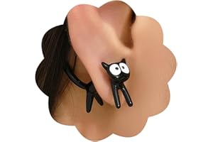 Cat Stud Earring for Women Black White Stuff Funny Cartoon Cat Stud Earrings Fun Animal Earrings Cat Hypoallergenic Lightweig