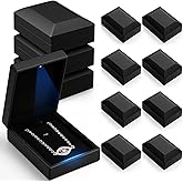 Yinkin 12 Pcs Black Velvet Jewelry Boxes LED Light Display Ring Necklace Bracelet Chain Gift Box Bulk Wedding Proposal Anniversary (Pendant Box,Square)