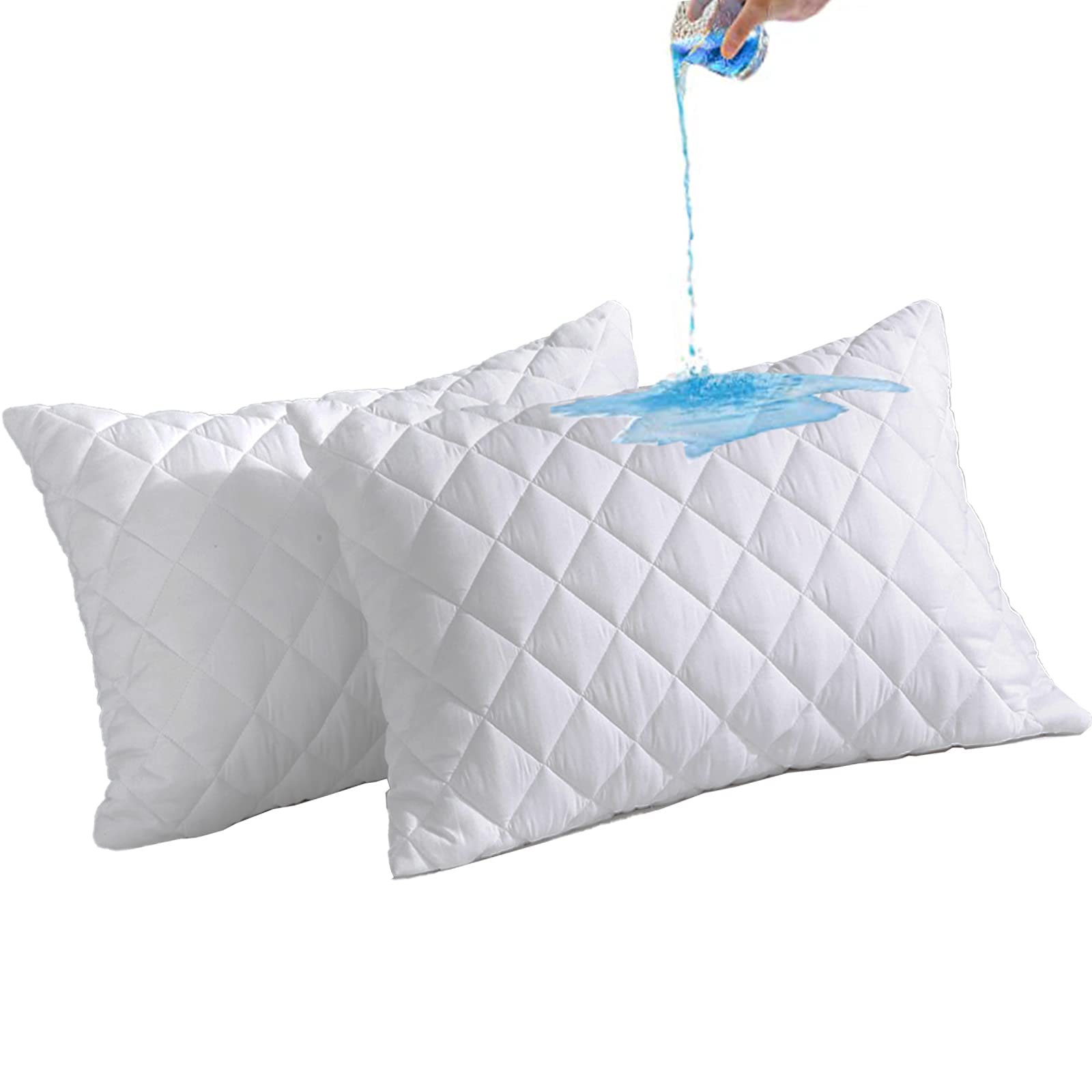 MH Home Quilted Waterproof Pillow Protectors White 2 Pack Bed Pillows Cover Quilted Pillowcase, Extra Soft & Breathable Pillow Case (50 x 75 cm)