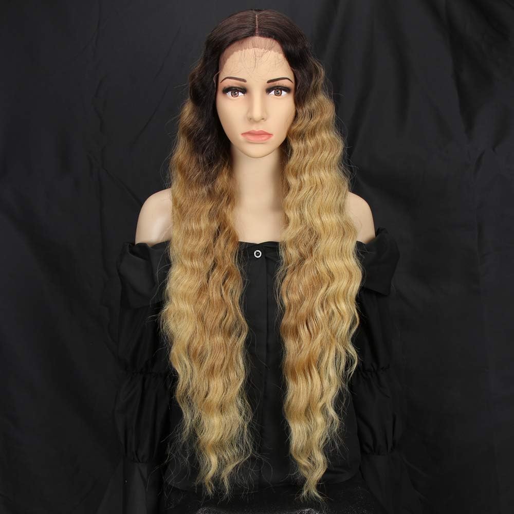 Style Icon Lace Front Wigs 30 inches Long Wavy Synthetic Wigs Deep Middle Part Baby Hair Wigs for Women Heat Resistant Fiber (TAT6/27/24E)