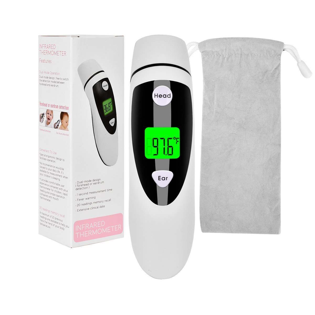 Homate Digital Medical Infrared Ear Thermometer with Forehead Mode for Babies, Kids and Adults with FDA and CE approval