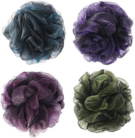 Blue Beat Sponge Shower Pouf Loofah Bath Body Sponge Mesh Brush Puffs Exfoliates to Silky Skin and Beauty 4 Piece / Set