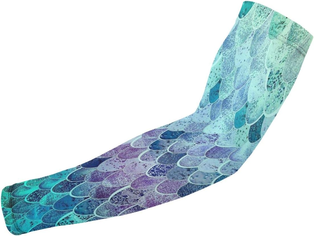 Light Color Mermaid Scale Arm Sleeves Fake Temporary Tattoo Arm Sunscreen Sleeves High Elastic Compression Sleeves For Athletic Sports Men & Women