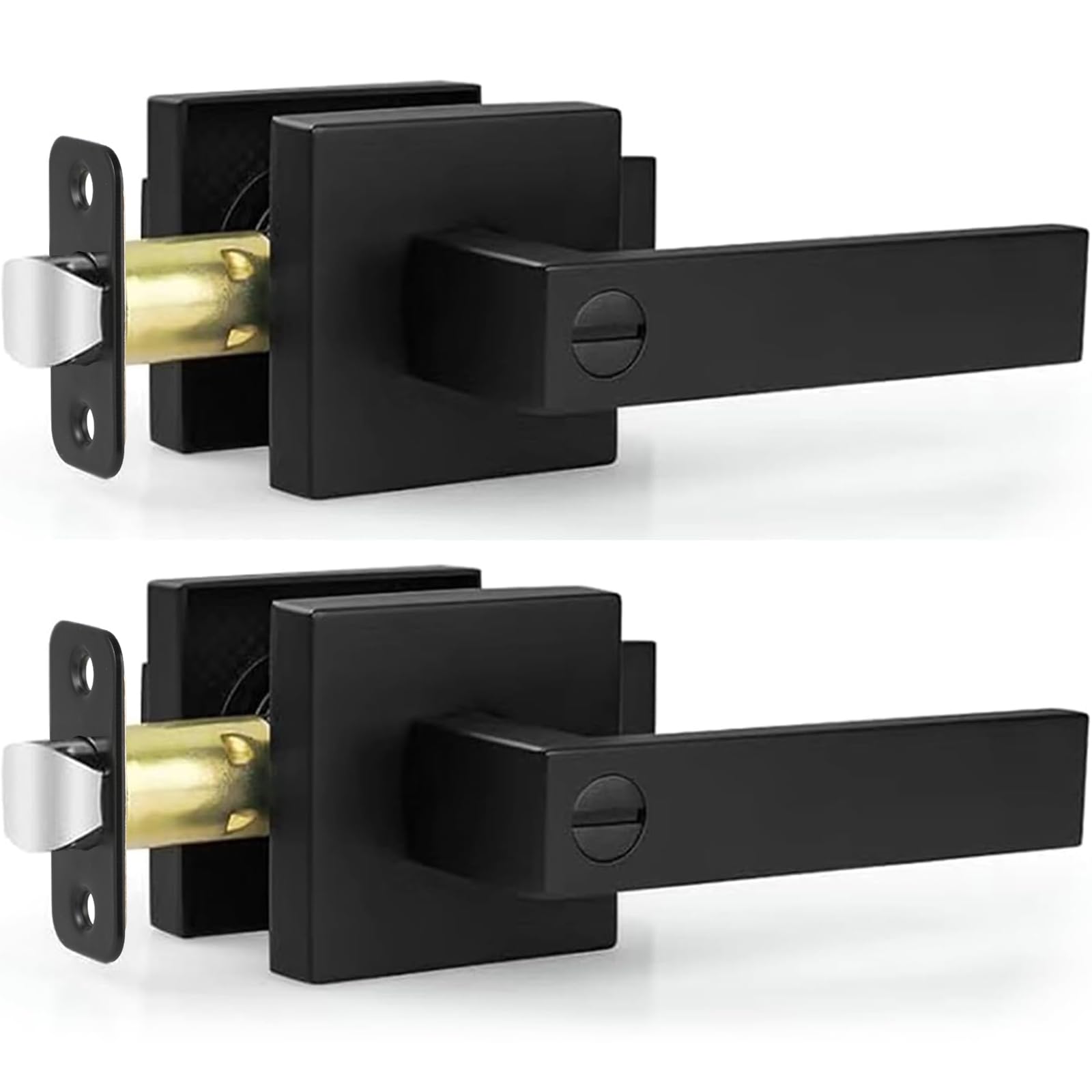 Estmoon 2 Pack Privacy Door Levers Door Handle Matte Black Interior Door Knobs Keyless Door Locks for Bedroom or Bathroom, Left or Right Handing Levers