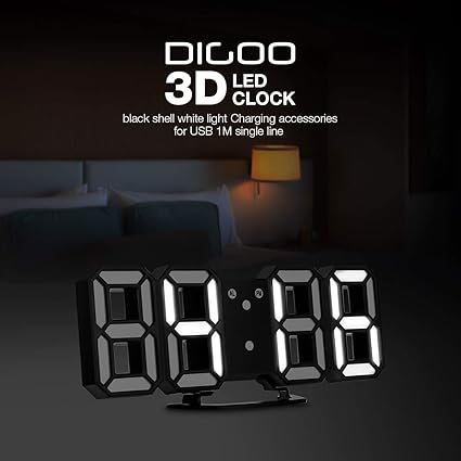 DIGOO 3D LED Digital Wecker, Multifunktions Digital Wecker, Dekorative Wanduhr, DREI Einstellbare Helligkeit, Snooze-Funktion