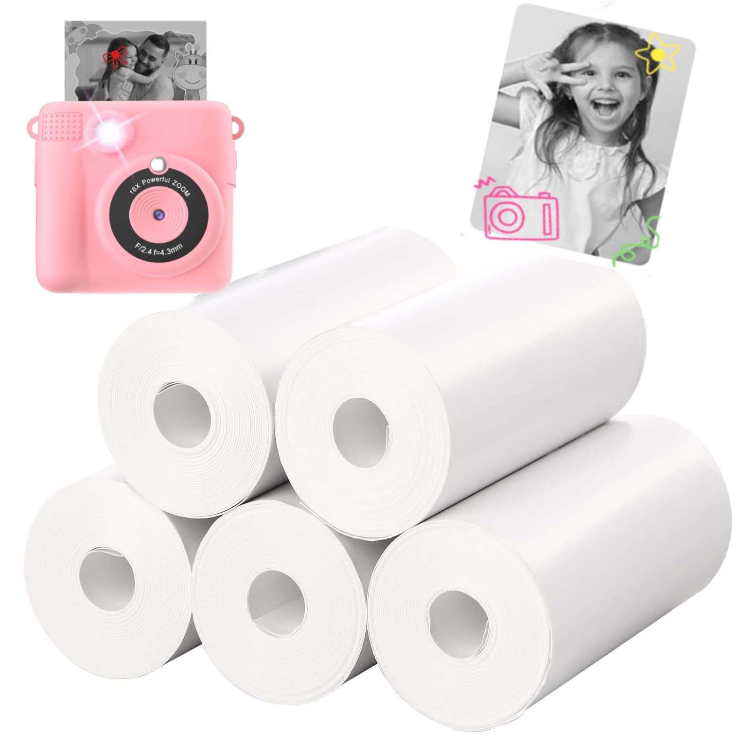 5 Rolls Kids Instant Camera Photo Paper Refill