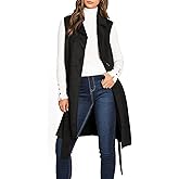 IDEALSANXUN Womens Long Suede Vest Fall Winter Sleeveless Trench Coat with Belt