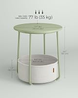 VASAGLE Round Side Table with Fabric Basket Laurel Green Cream LET223C69 view 5