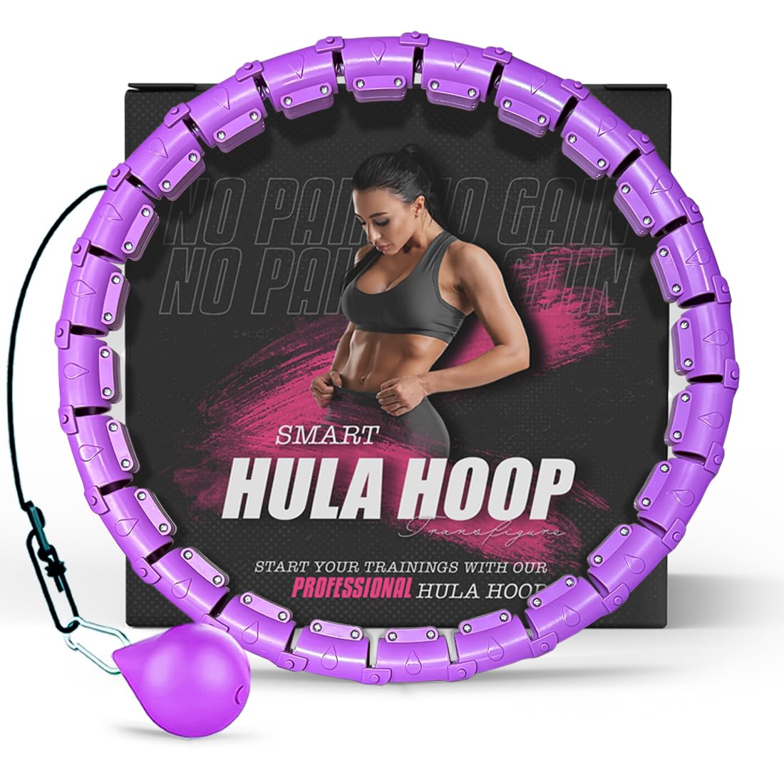 Active 100 Fitness Hula Hoops, Smart Weighted Hula Hoop for Adults, Adjustable Infinity Hoop with 360° Auto-Spinning Ball, Weight Loss Exercise Equipment for Home Use