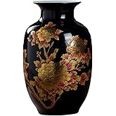 Black Vases Chinese Ceramic Flower Vase Decorated with Peony Design for Home Living Room Display and Gift from Jingdezhen Porcelain