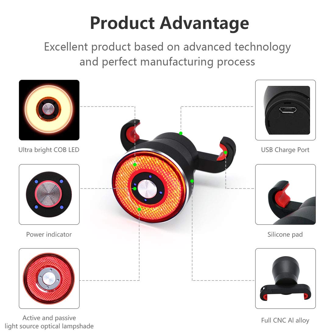 Padonow Smart Bike Tail Light USB Rechargeable Ultra Bright Brake