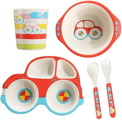 Toyhero Kindergeschirr Set Aus Bambus 5 Teilig Zum Kinder Futterung Niedlich Auto Form Baby Teller Schussel Tasse Loffel Gabel Kleinkind Geschirr Set Bpa Frei Bambus Geschirr Rot Amazon De Kuche Haushalt
