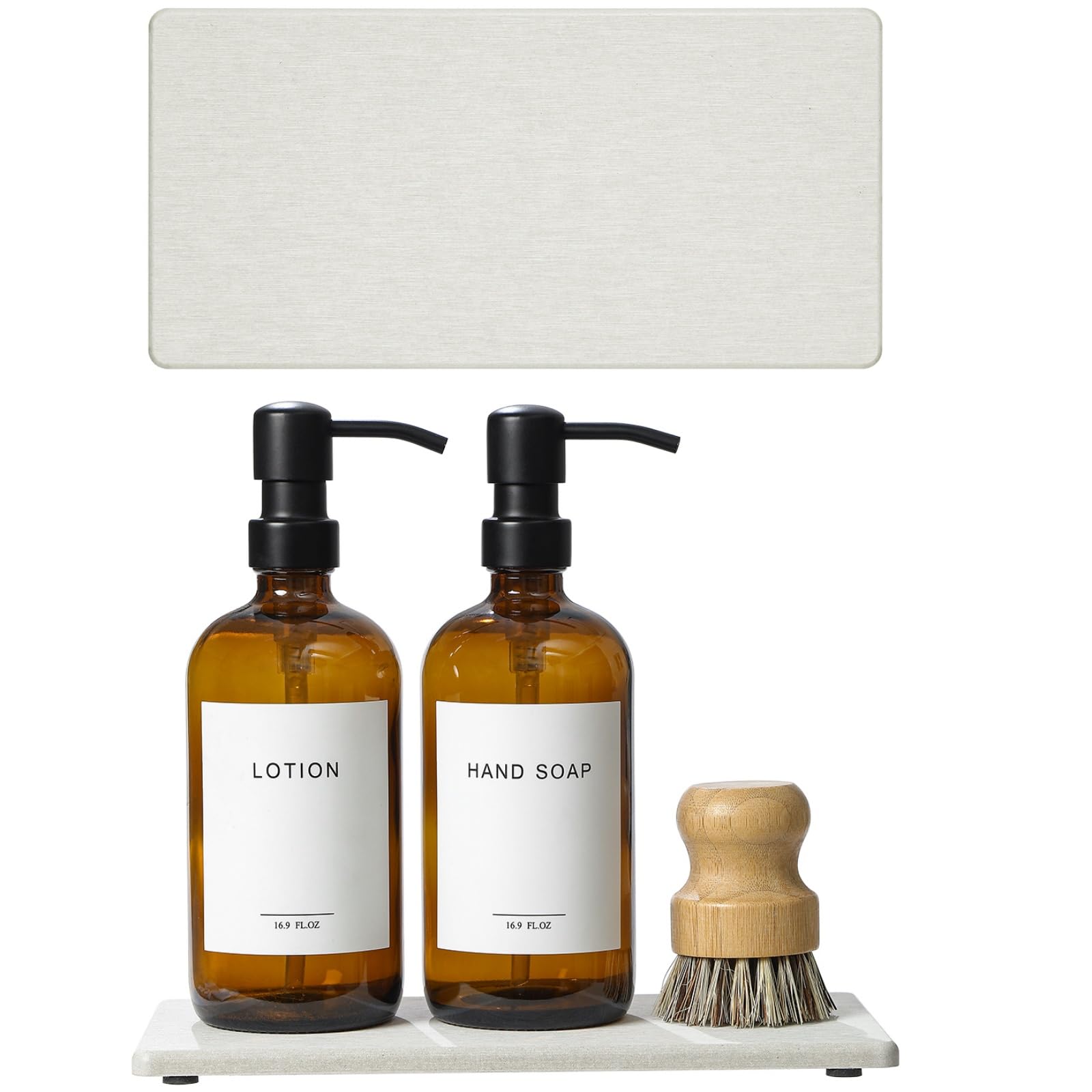 Photo 1 of 2PCS 10"x 5" Large Bathroom Sink Vanity Trays, Water Absorbing Diatomite Stone Quick Drying Mat for Kitchen Counter, Dish Rack Dispensers Sponge Holder Caddy Organizer, Beige, 10"x 5"