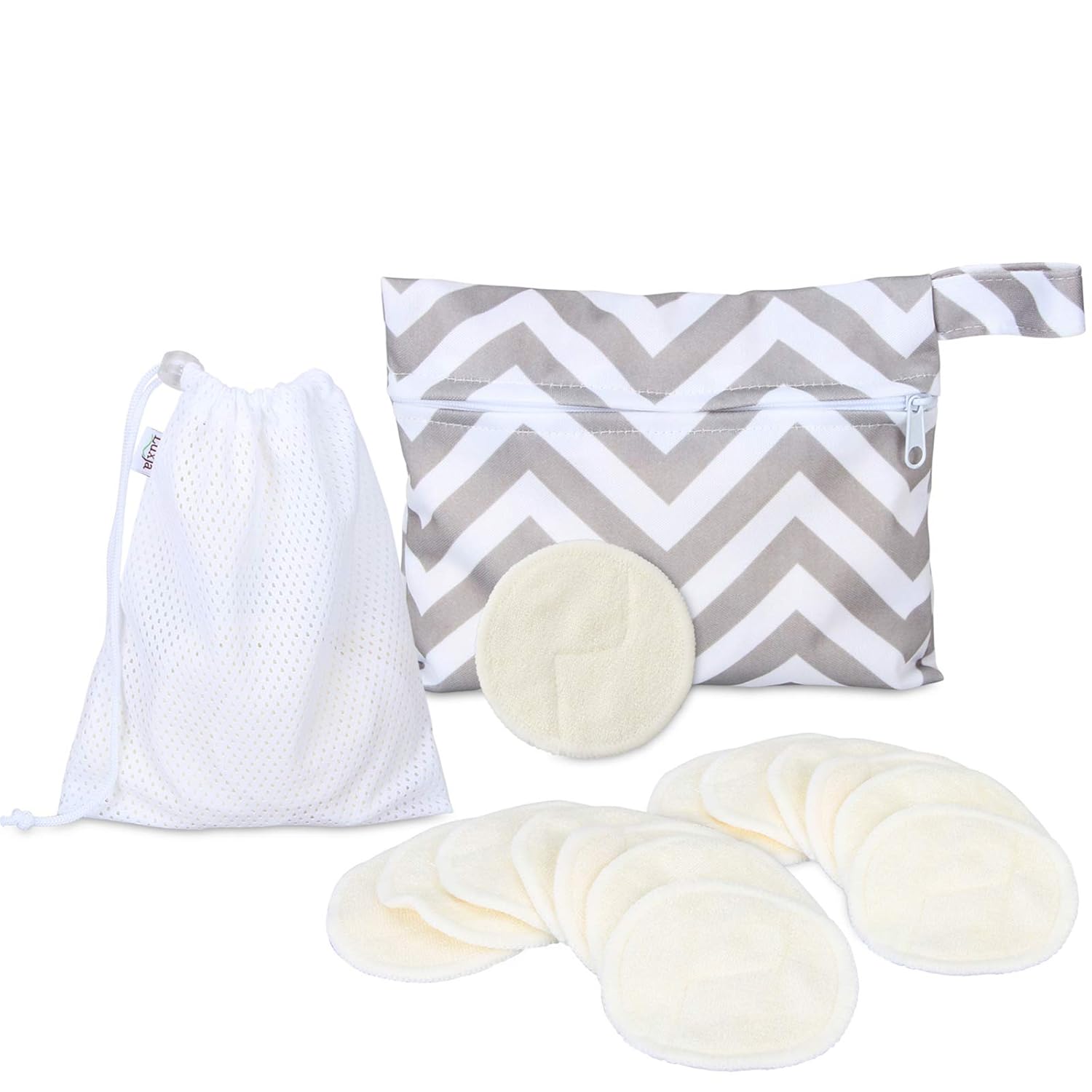 Luxja Bamboo Makeup Remover Pads (Pack of 14) with 2 Handy Bags, Washable and Reusable Facial Rounds (Fit for Sensitive Skin)