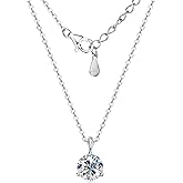 AINUOSHI Moissanite Necklace for Women 1/1.5/2CT - 925 Sterling Silver Solitaire Moissanite Pendant Necklace D Color VVS1 Clarity, White Gold Plated Dainty Necklace for Women Jewelry Gifts for Her