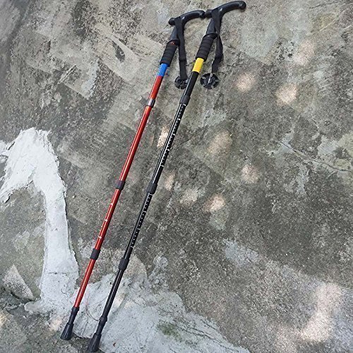 Walking Stick Trekking Pole Hiking Telescoping Ultra Strong Alpenstocks Anti Shock Mountaineering Trail With Night Flasher Warning(1 Piece)Red