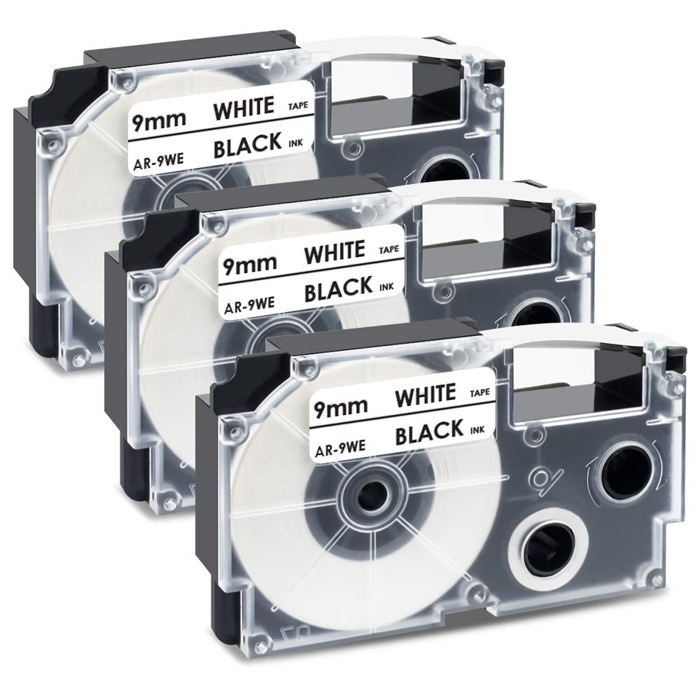 UniPlus Compatible Label Tape Replacement for Casio Ez Label XR-9WE XR9WE Black on White 9mm x 8m Self-Adhesive for Casio KL-60 KL-HD1 KL-120 KL-820 KL-60SR KL-70E KL-100E KL-200 200E KL-300, 3-Pack