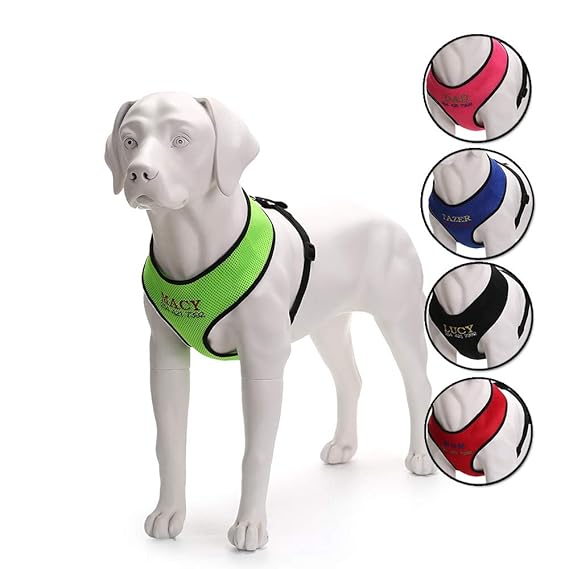 Oncpcare Hundegeschirr mit Name, bestickter Name, Telefonnummer, Haustiergeschirr, personalisiertes ID-Kragen, weiches Netz, 