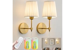 Battery Operated Wall Sconce Set of 2, 10000 Mah Rechargeable Wall Sconces Dimmable 12 RGBS,Remote Wireless Sconces,Gold Scon