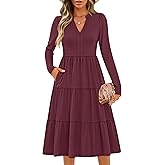 ZESICA Women's Long Sleeve Spring Dresses 2026 Fashion V Neck Casual Loose Ruffle Flowy A Line Tiered Midi Dress
