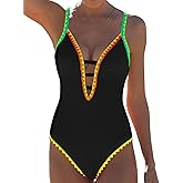 popvil Women One Piece Swimsuit Tummy Control Deep V Neck Neon Cute Bathing Suit Back Tie Swim Suits 2026 Summer