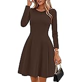 ZESICA Womens Long Sleeve Mini Dress 2026 Fall Crewneck Pleated Babydoll A Line Flowy Wedding Party Short Dresses