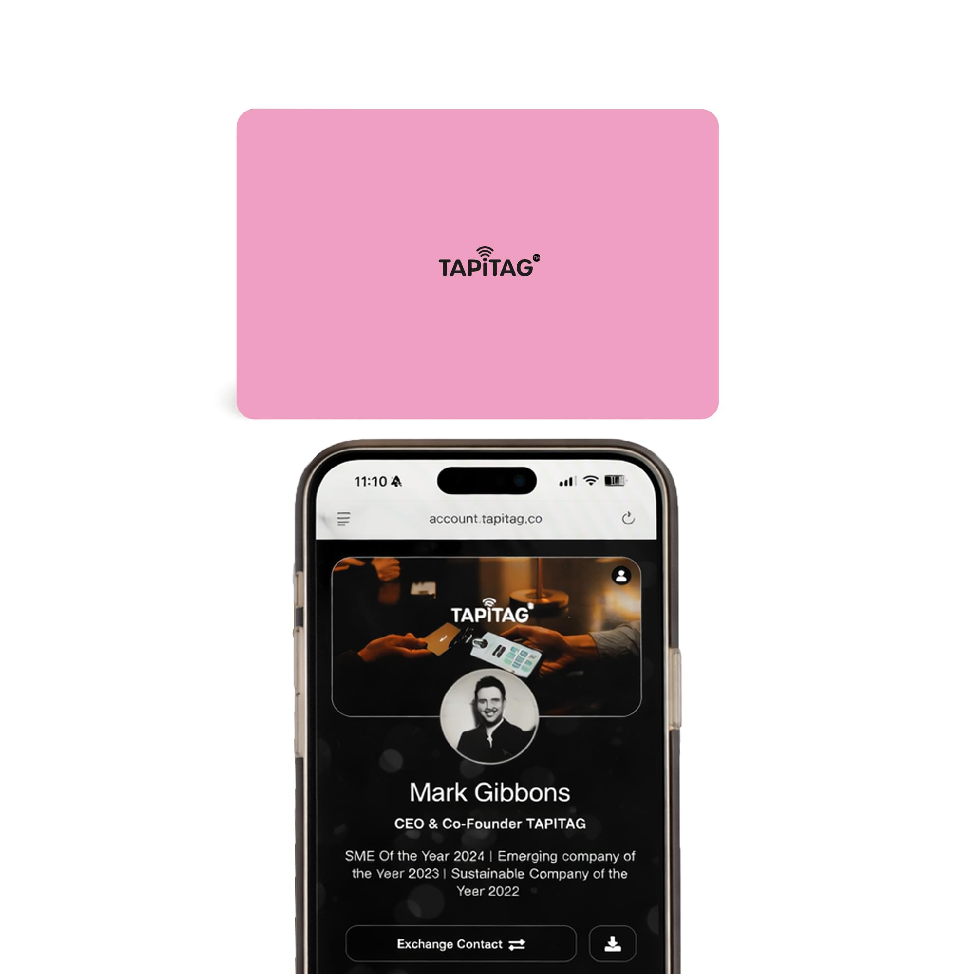 TAPiTAG PVC Digital Business Card – No Subscription Required – Contactless Card with NFC, QR and Online Profile for Networking and Business Events (Pink)