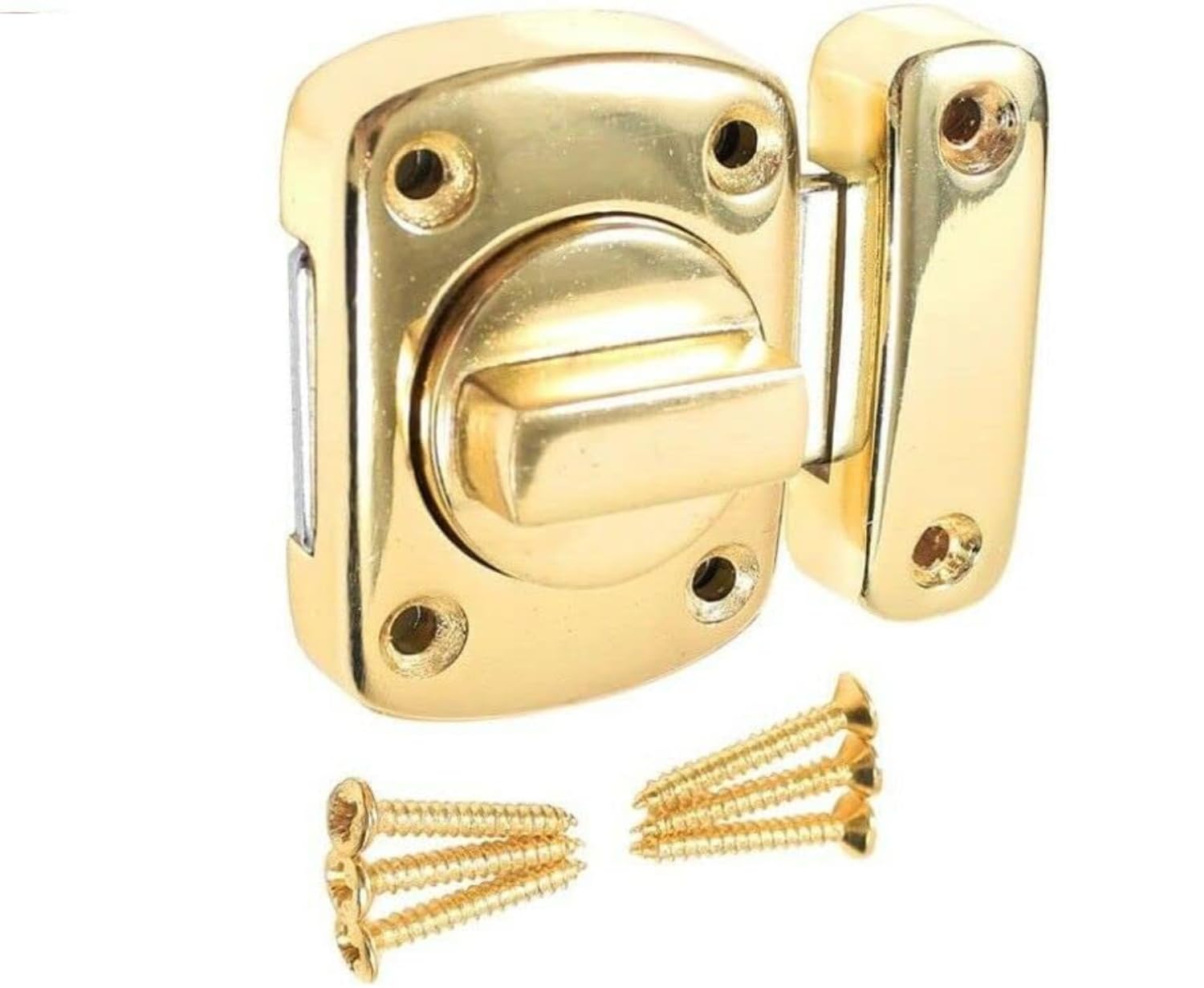 Door Lock Latches for Internal Door Polished Brass Rotate Bolt Gate Latch Door Lock for Bathroom Door Gate Latch Toilet Door Latch Pack with Matching Screws (Pack of 1)