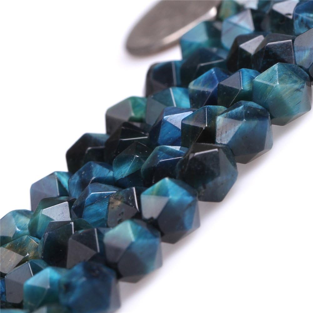 JOE FOREMAN Tiger Eye Beads for Jewelry Making Gemstone Semi Precious 6mm Faceted Blue 15" Dyed Color