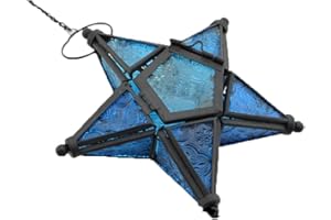 SZIQIQI Stunning Star Glass Votive Tea Light Candle Holder Hanging Lighting Lantern Wedding Birthday Party Home Garden Decoration (Blue)