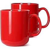 Smilatte 20 OZ Large Coffee Mug, M016 Plain Ceramic Boss Big Tea Cup with Handle for Dad Men, Set of 2, Red