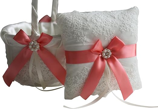 Amazon Com Wedding Flower Girl Basket Ring Bearer Pillow Set By