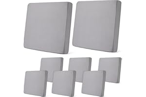 Newwiee 8Pcs Patio Cushion Covers Stretch Outdoor Cushion Cover Replacement for Patio Furniture Sofa Couch Slipcovers, Soft Flexibility Washable Furniture Protector(Waterproof Pure,Light Grey)