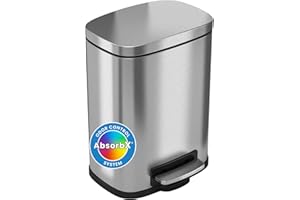 iTouchless 5 Liter / 1.32 Gallon SoftStep Bathroom Trash Can with Lid & AbsorbX Deodorizer – Stainless Steel Wastebasket with Removable Inner Bucket, Space-Saving for Home, Office, Cubicle, Bedroom