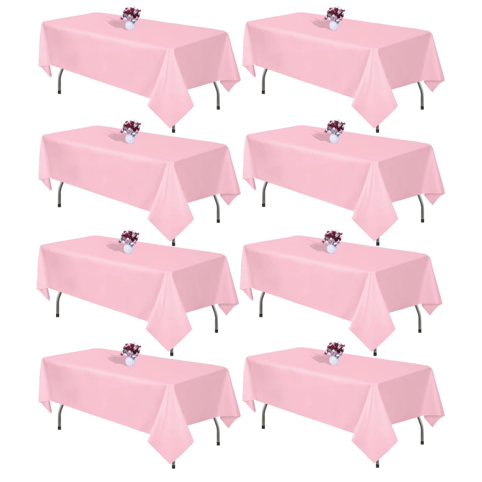 Photo 1 of ** 4 PACK ONLY**

CKIKU 8 Packs Pink Tablecloth 60x102 Inch Rectangular Table Cloth for 6 Foot Rectangle Tables, Wrinkle Resistant Polyester  Fabric Tablecloth Washable Table Covers for Wedding Party Buffet