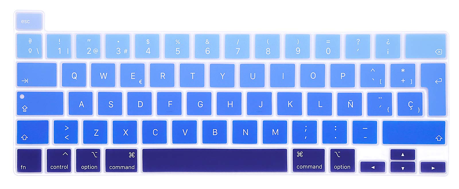 MMDW Spanish Language ESP Silicone Keyboard Cover Skin for MacBook Pro 16 2019 A2141 for MacBook New Pro 13.3 inch A2338 M1/A2251/A2289 with Touch Bar & Touch ID European Version(Ombre blue)
