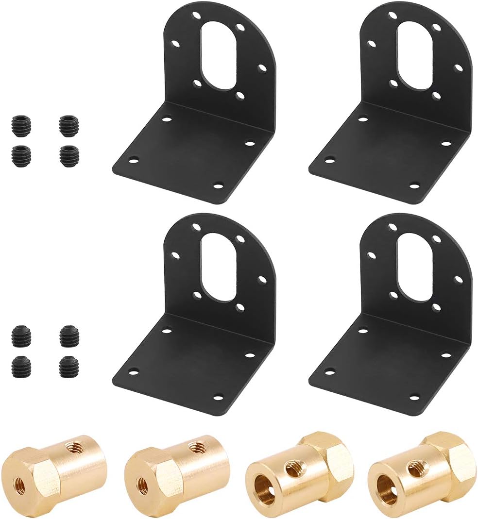 Rustark 4 Pcs 37mm Diameter DC Gear Motors Mounting Bracket Black Rust Resistance Gearbox Fixed Seat Gear Reduction Motor Holder with 4 Pcs 6mm Hex Coupling for Small Stepper Motors - - 