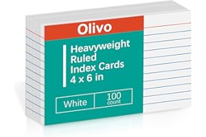 OLIVO Index Cards 4x6 Lined Ruled Flash Note Cards 4" x 6", White, 100 Count, 220 GSM Heavy Weight