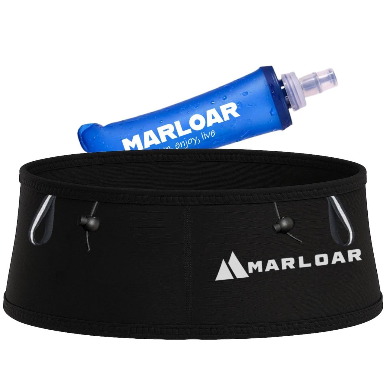 MARLOAR Running Belt - Soft Flask 250 ml Gift. Includes Running Carrier & Pole Holder. Black, L. Fits any waist.