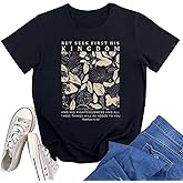 Women's Christian Bible Verse T Shirts Vintage Boho Wildflowers Graphic Short Sleeve Crewneck Floral Religious Tee Tops