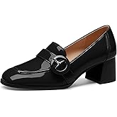 GOFOURTHAT Loafers for Women Chunky Block Heels Slip On 2 Inch Low Heel Women’s Pumps Square Toe Office Work Dress Casual Shoes