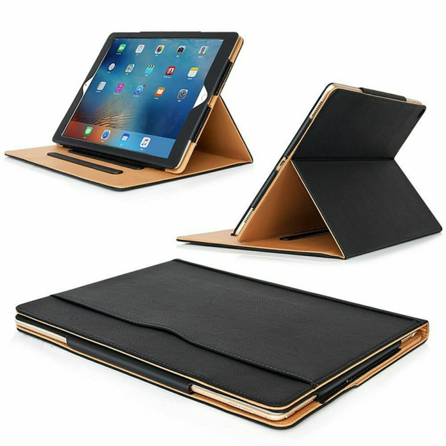 Black Leather Case for iPad 10.2 inch 9th Generation 2021,8th Gen 2020,7th Gen 2019 (iPad 7,iPad 8,iPad 9) Premium Leather Magnetic Flip Stand Cover for Apple iPad, Auto Wake/Sleep