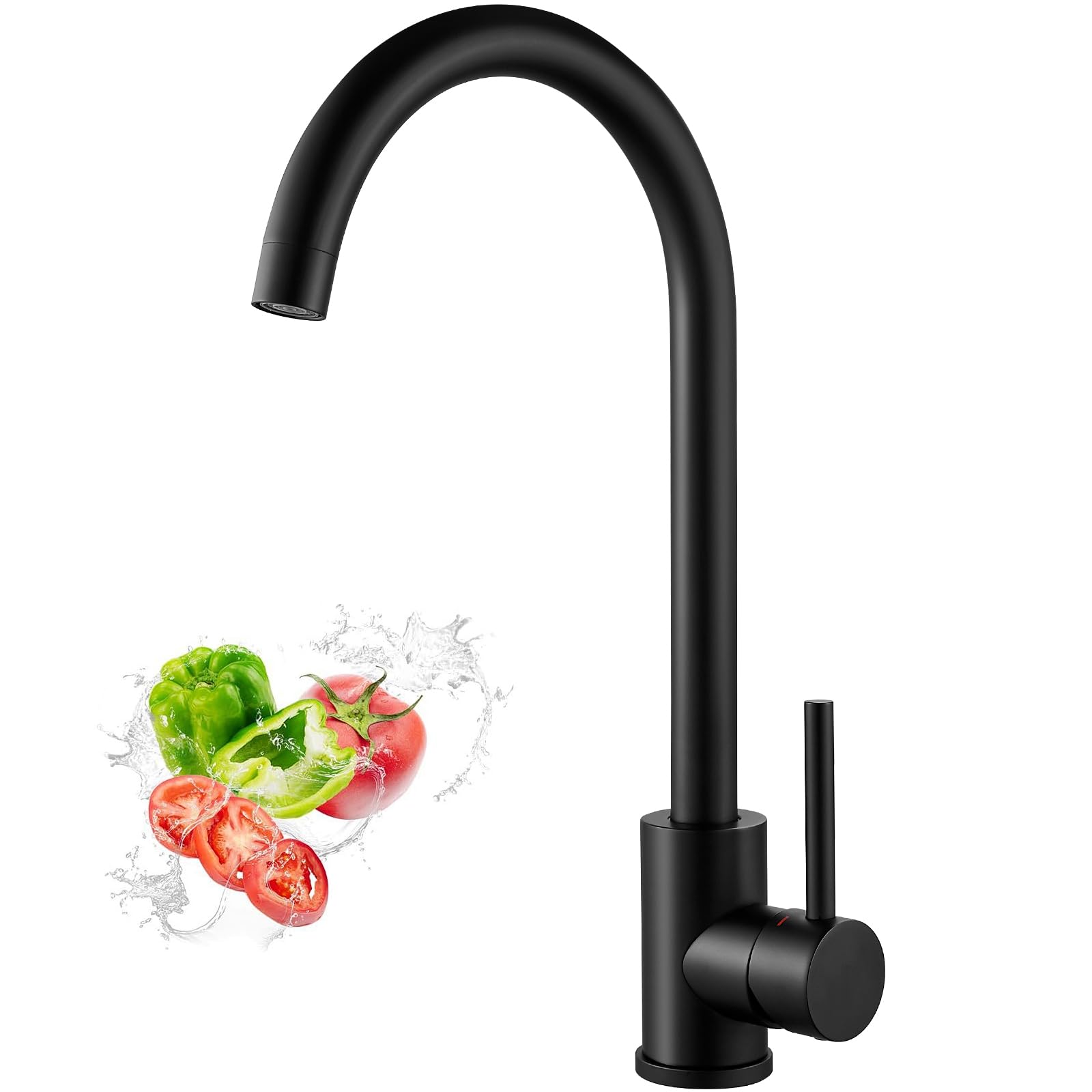 Black Kitchen Sink Taps, Bevankly Kitchen Sink Basin Mixers Taps aus 304 Stainless Steel, 360° Swivel Spout Mono Faucet with UK Standard Fittings, Matte Black
