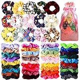 54 Pcs Hair Scrunchies 40 Velvet Hair Scrunchies 14 Chiffon Flower Hair Scrunchies Hair Elastic Scrunchy Ties Ropes Scrunchie for Women or Girls Hair Accessories for Christmas New Year
