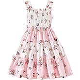 RoseSeek Girl's Floral Smocked A Line Dresses Sleeveless Square Neck Ruffle Layered Midi Dress Sundress