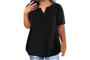 KICILVS Womens Plus Size Tops V Neck Dressy Blouses Casual Loose Fit Tunic Tops Solid Color Short Sleeve Summer Shirts