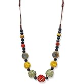MINACHI Boho Hippie Round Ceramic Beads Strand Necklace, Vintage Bohemian Summer Beach Jewelry Gift for Women