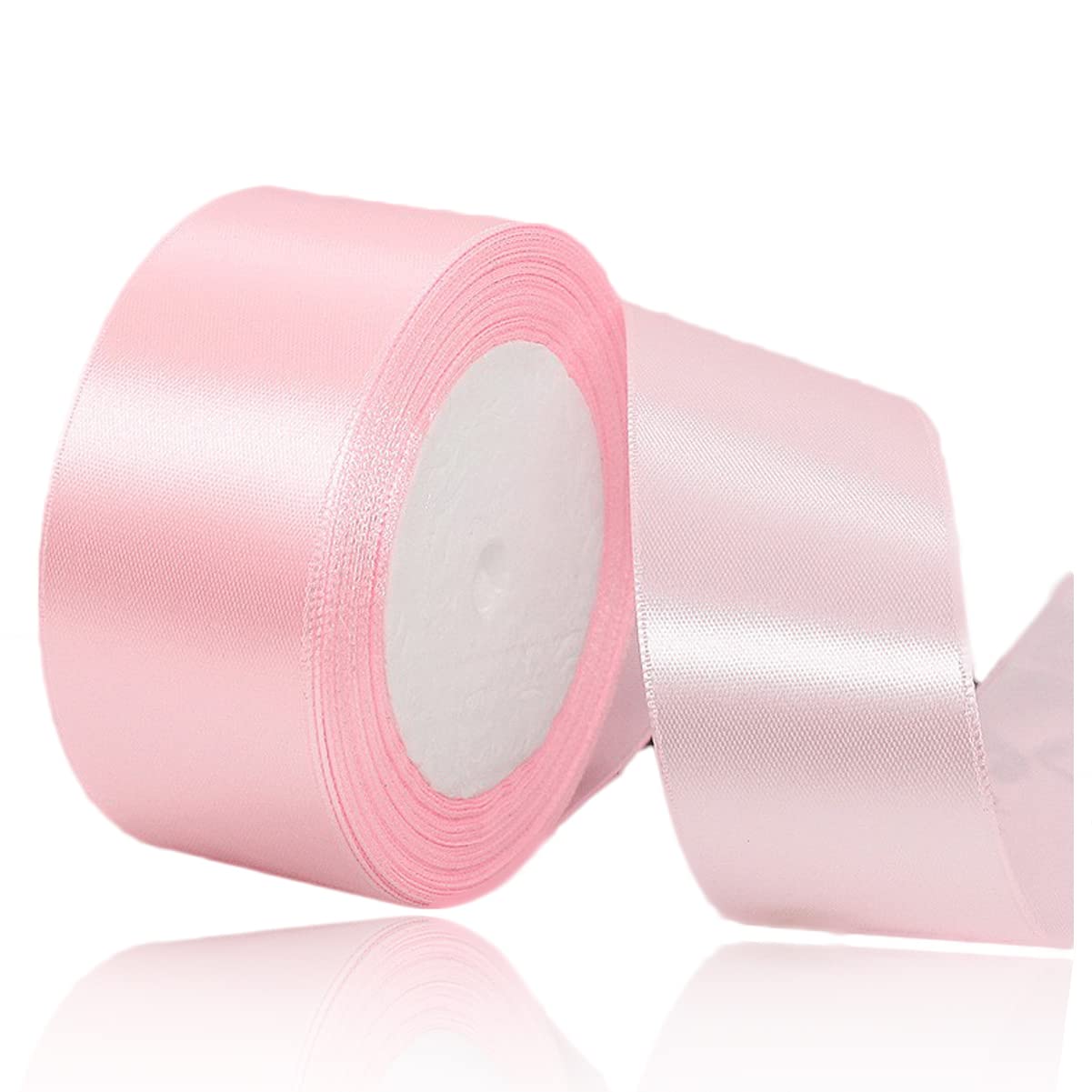 Blush Pink Ribbon 40mm, 23 Meters Satin Fabric Present Ribbon for Crafting, Gift Wrapping, Balloons, Floral Bouquet, Cake Decoration, Hair Bows, Sewing, Baby Shower and Wedding Party