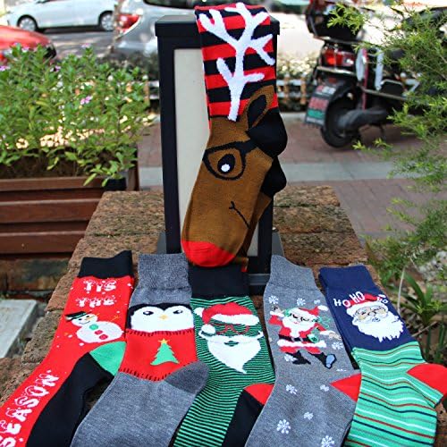 Men &amp; Women Christmas Gifts Casual Crew Socks Santa Reindeer Tree Snowman Style Hosiery Present Box for Teens 2Pack