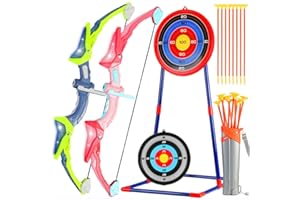 SIWARM 2 Pack Kids Bow and Arrow Set, Bow and Arrow for Kids 4-6 6-8 8-12 Archery Set Outside Toys Indoor Outdoor Games Birthday for Boys Girls Light Up Archery Toy with Standing Target